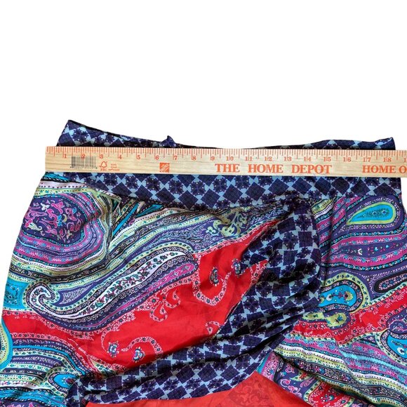 Silk Paisley Geometric Print Skirt Faux Wrap Sz 16 Vibrant Red Purple Zip - Picture 5 of 9